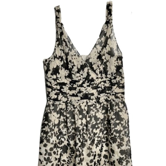 Ann Taylor Floral Black/Tan Silk Slip Dress w/Tuck and Knot Details - 6 - Picture 2 of 11
